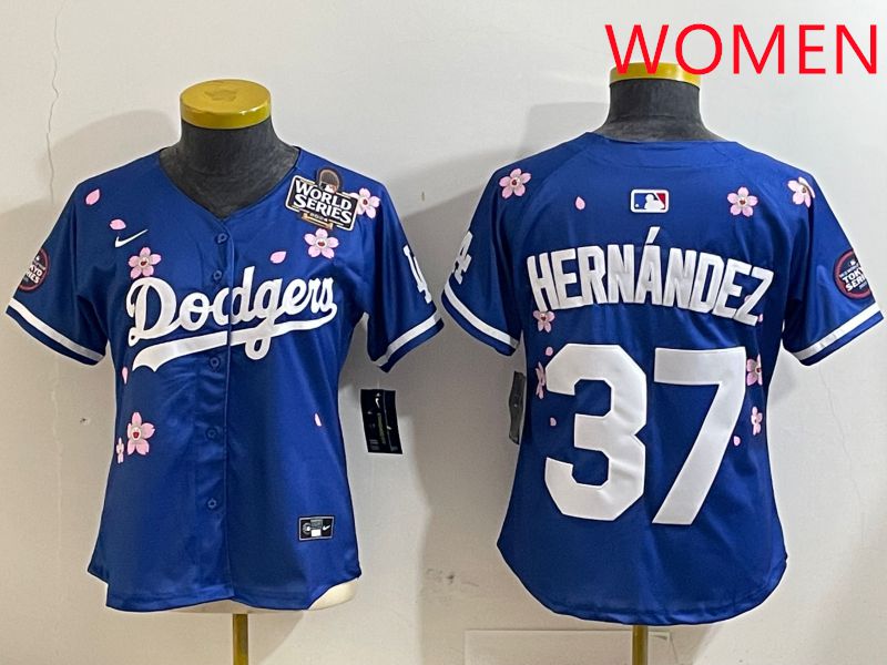 Women Los Angeles Dodgers #37 Hernandez Blue Sakura Edition 2025 Nike MLB Jersey style 6->women mlb jersey->Women Jersey